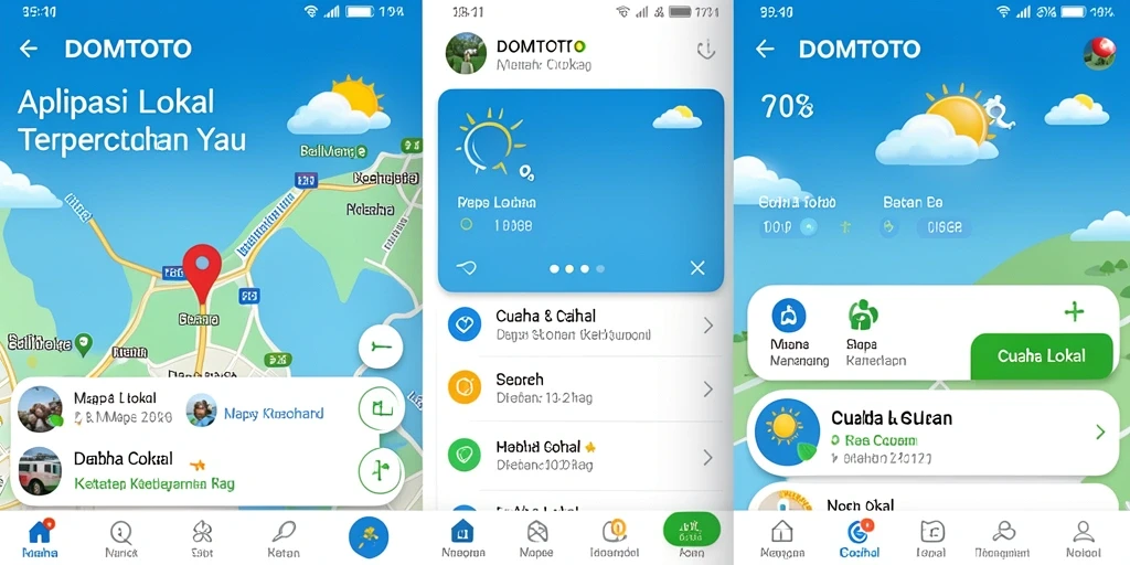Antarmuka aplikasi DOMTOTO menampilkan informasi cuaca lokal yang jelas dan informatif.