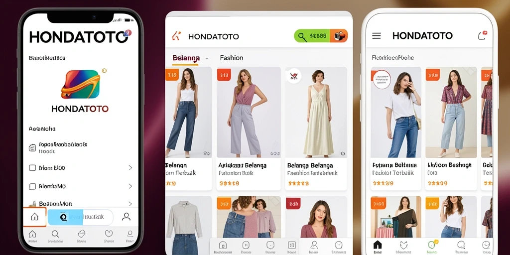 Tampilan antarmuka HONDATOTO yang modern dan menarik untuk belanja fashion.