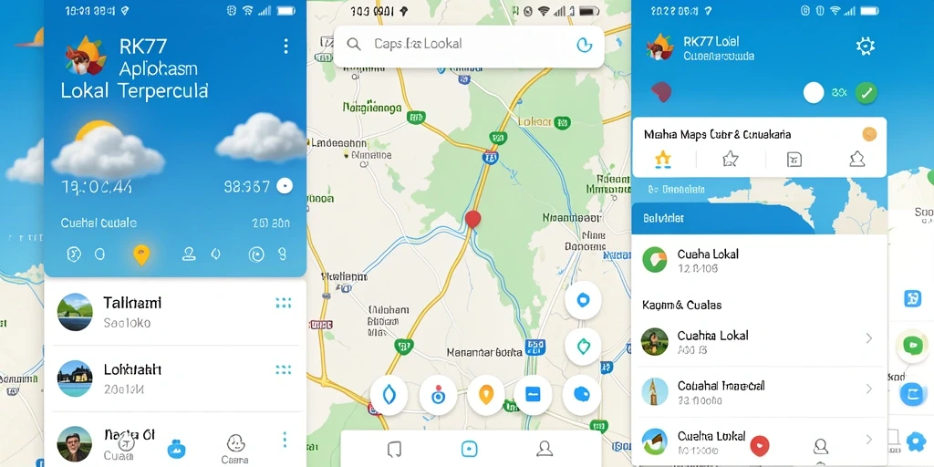 Screenshot aplikasi RK77 menampilkan antarmuka cuaca lokal yang informatif.